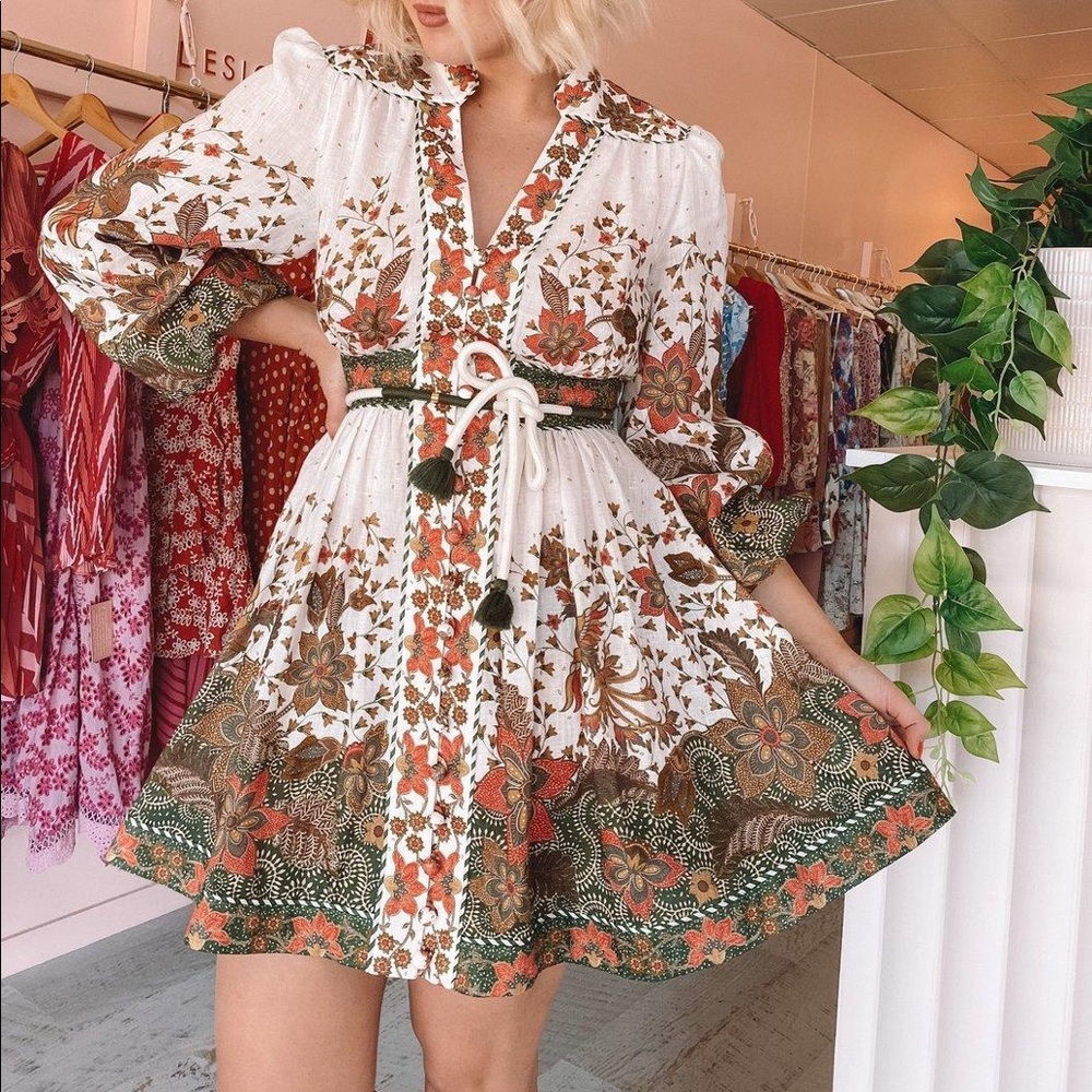 Zimmermann Empire Batik Linen Short Dress AU1